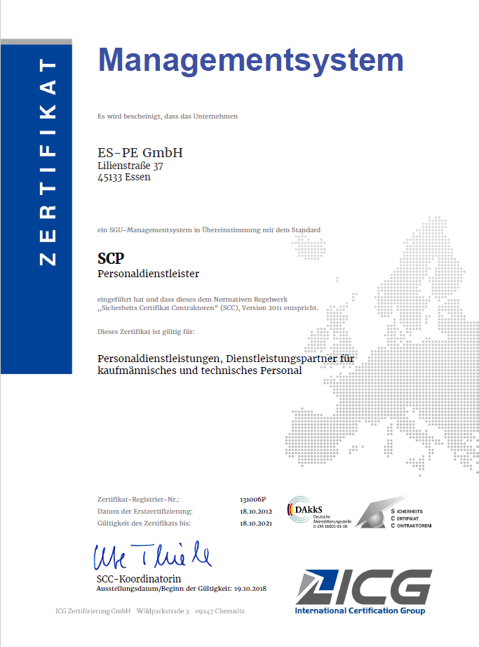 ES-PE GmbH - Zertifikat ISO 9000