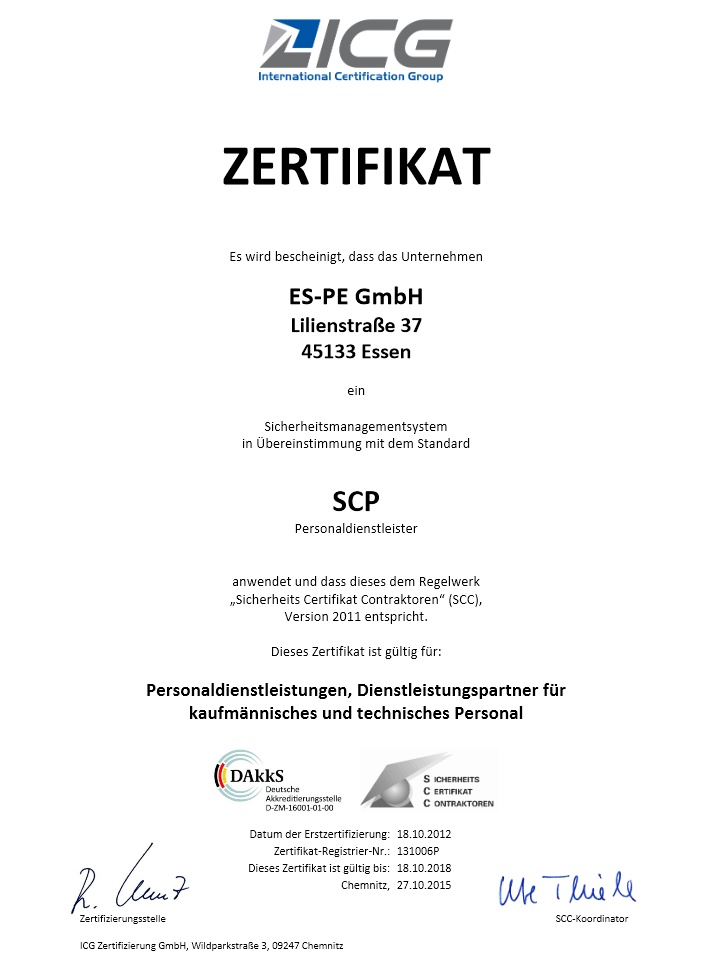 ES-PE GmbH - Zertifikat ISO 9000